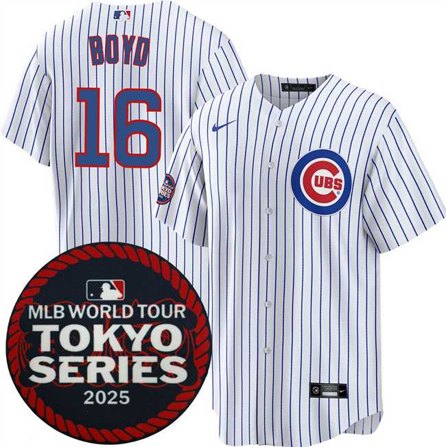 Men%27s Chicago Cubs #16 Matthew Boyd White 2025 World Tour Tokyo Series Home Stitched Jersey Dzhi->chicago cubs->MLB Jersey